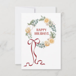 Tarjeta Corona Estacional Ilustrada Felices Fiestas