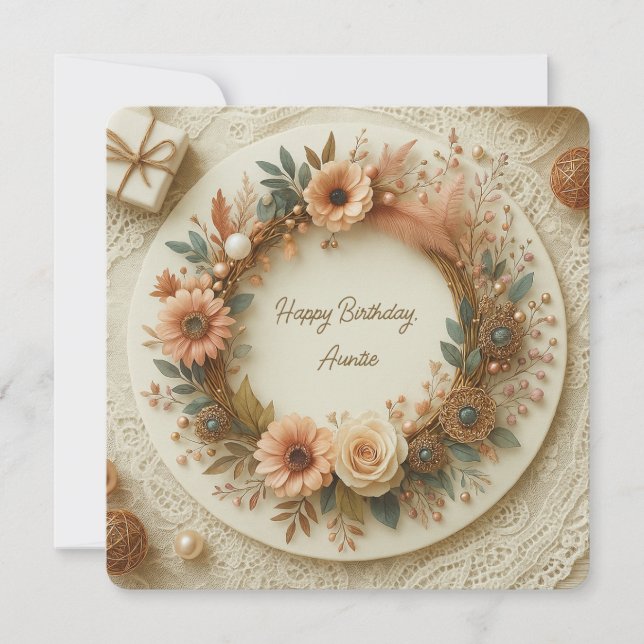 Tarjeta Corona floral boho redondeada completamente person (Anverso)