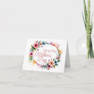 Tarjeta Corona floral de acuarela del Día de la Madre en r