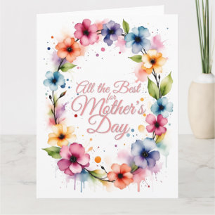 Tarjeta Corona floral de acuarela para el Día de la Madre 