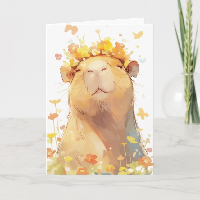Tarjeta Corona floral de Capybara (Anverso)