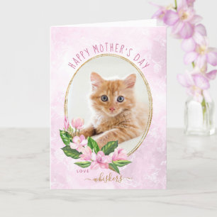 Tarjeta Corona floral de gato con oro rosa Día de la Madre