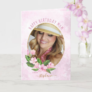 Tarjeta Corona floral de oro rosa Cumpleaños con foto pers
