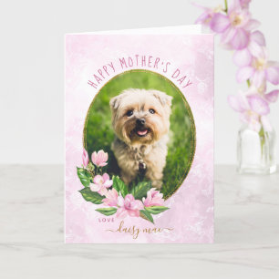 Tarjeta Corona floral de oro rosa para foto de perro en el