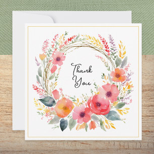 Tarjeta Corona Floral Elegante Bonita Agradecimiento Acuar