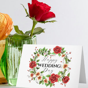 Tarjeta Corona Floral Elegante con Rosas Rojas Boda