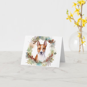 Tarjeta Corona Navideña de Basenji Perro Festivo
