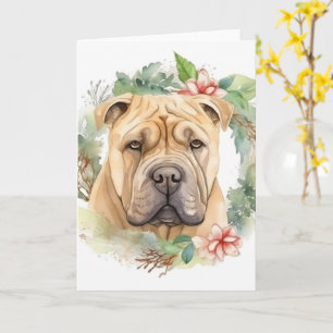 Tarjeta Corona Navideña de Shar Pei Perro Festivo