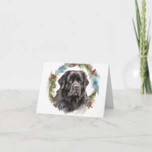 Tarjeta Corona Navideña de Terranova Cachorro Festivo