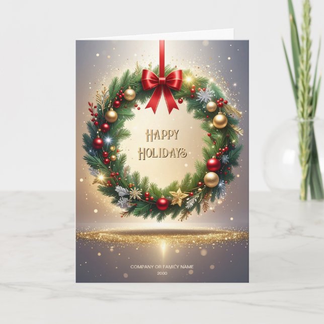 Tarjeta Corona navideña festiva (Anverso)