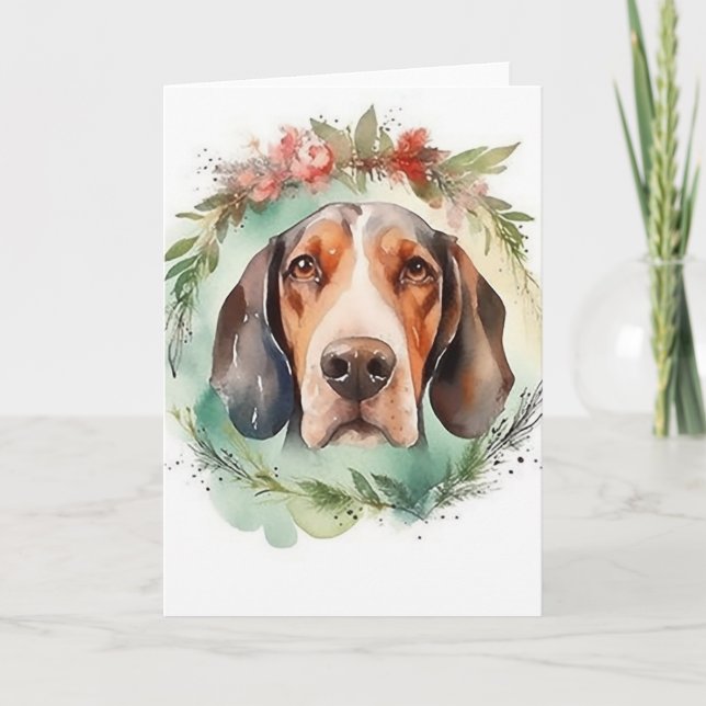 Tarjeta Corona Navideña Festiva de Treeing Walker (Anverso)