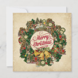 Tarjeta Corona Navideña Vintage (Feliz Navidad)