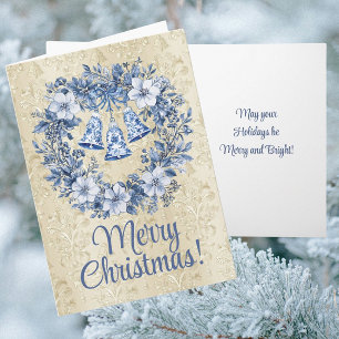 Tarjeta Corona personalizada de Chinoiserie azul y blanco