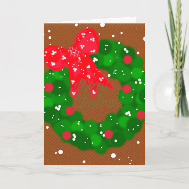 Tarjeta Corona y lazo modernos nevados (Anverso)