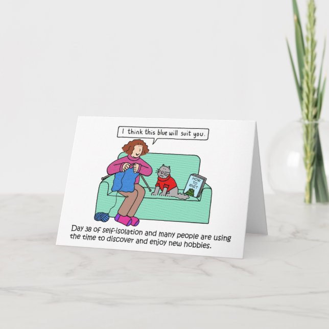 Tarjeta Coronavirus Autoaislamiento Nuevo Tejido De Hobby. (Anverso)