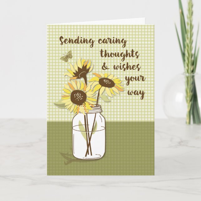 Tarjeta Coronavirus Caring Thoughts con girasoles (Anverso)