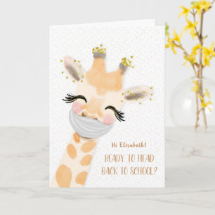 Tarjeta Coronavirus de vuelta a la escuela Giraffe con más