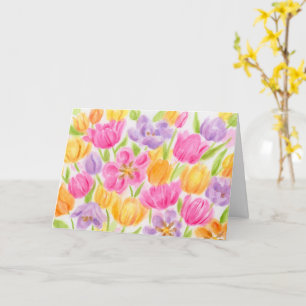Tarjeta Coronavirus Easter Brillante Y Hermosos Tulipanes