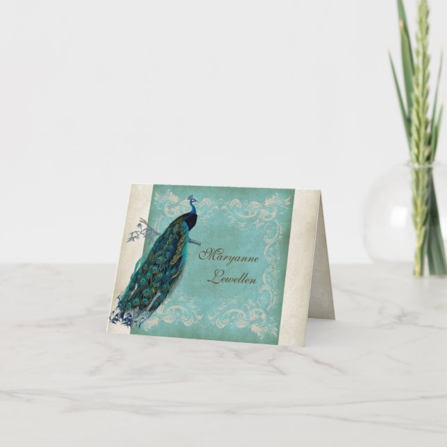 Tarjeta Correspondencia de negocio personal del pavo real (Anverso)