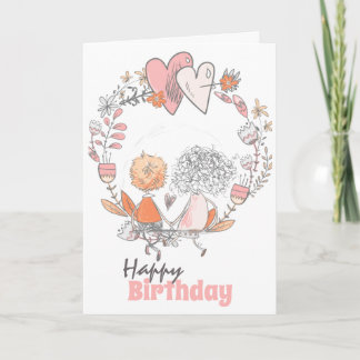 Tarjeta Corta pareja floral corona cumpleaños romántico