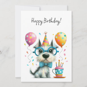 Tarjeta Cortar perro con gafas y sombrero de fiesta de cum