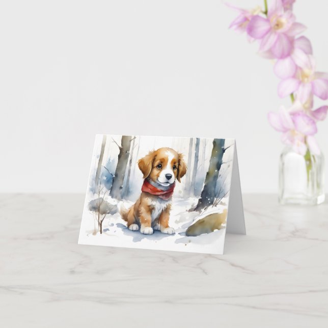 Tarjeta Corte Brown White Puppy Rojo Scarf Blank Saludo (Orquídea)