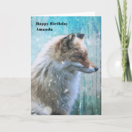 Tarjeta Corte Furry Fox en Blue Grunge Background Birday