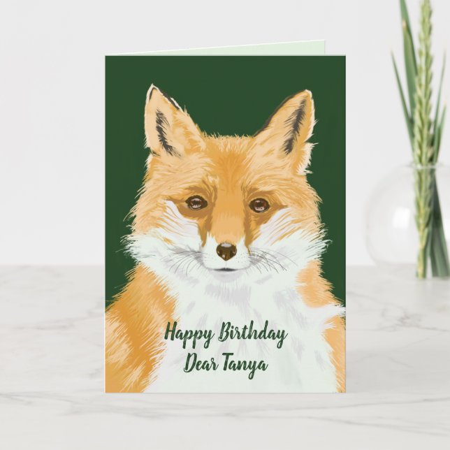Tarjeta Corte Little Red Fox - transparente en verde. (Anverso)