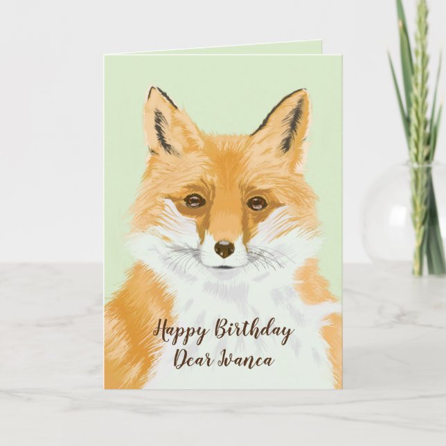 Tarjeta Corte Little Red Fox - transparente en verde. (Anverso)