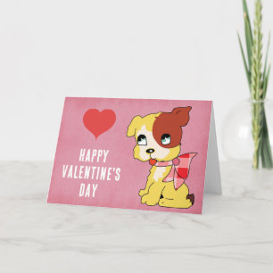 Tarjeta Corto Día de San Valentín Vintage Perro Rojo Coraz