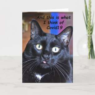 Tarjeta Corvid19 Gato negro con su lengua fuera - Arte