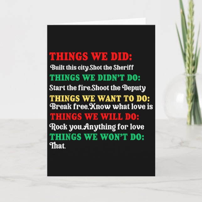 Tarjeta Cosas que hicimos Construimos esta ciudad Disparó  (Anverso)