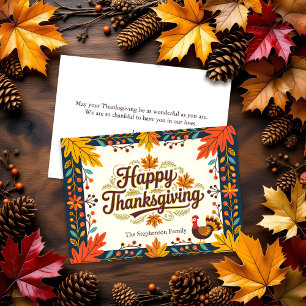 Tarjeta Cosecha de arte popular de otoño deja feliz día de