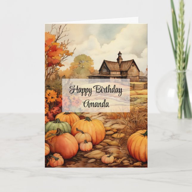 Tarjeta Cosecha de la granja de calabaza otoño cumpleaños  (Anverso)