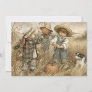 Tarjeta Cosecha de Otoño Vintage Niños Espantapájaros Cala