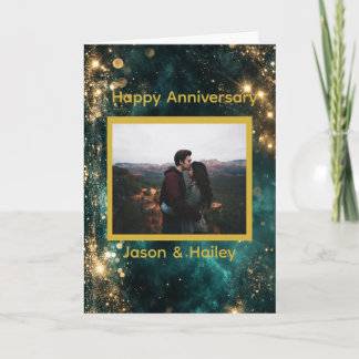 Tarjeta Cosmic Dreamscape Golden Sparkles Custom Photo