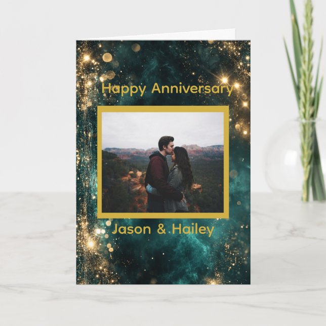 Tarjeta Cosmic Dreamscape Golden Sparkles Custom Photo (Anverso)