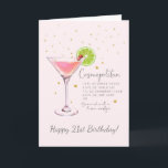 Tarjeta Cosmopolitan Cocktail 21st Happy Birthday Card<br><div class="desc">Esta tarjeta de felicitación de cóctel cosmopolita es la manera perfecta de decir feliz 21 cumpleaños. Incluye una receta de cóctel en onzas en la parte delantera y mililitros en la parte posterior. Puede personalizar este diseño haciendo clic en "Personalizar esta plantilla" o si desea cambiar el tipo de letra,...</div>