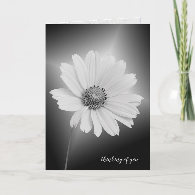 Tarjeta cosmos blancos brillantes pensando en ti (Anverso)