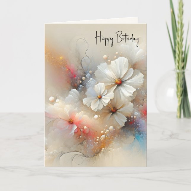 Tarjeta Cosmos Contemporáneos Felices Cumpleaños (Anverso)