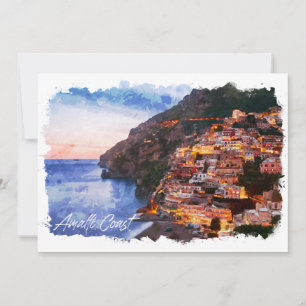 Tarjeta Costa Amalfi Italia Acuarela Costa Positano