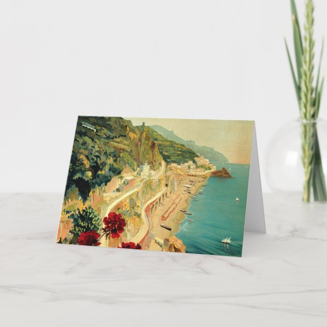 Tarjeta Costa Italiana de Amalfi, Poster de Viajes de la V (Anverso)
