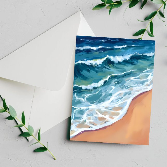 Tarjeta costera de acuarela azul de olas del océan (Subido por el creador)