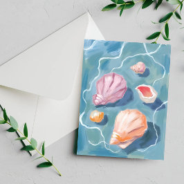 Tarjeta Costera de Acuarela Pastel de Conchas Mari