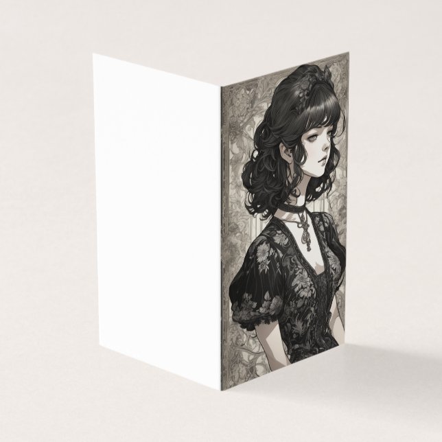 Tarjeta Costura gótica LBD Pequeño vestido negro en blanco (Exterior)