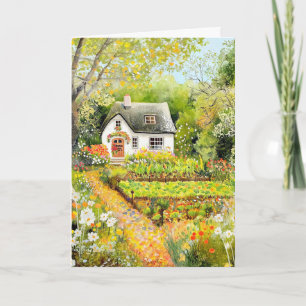 Tarjeta Cottage blanco en saludo de verano