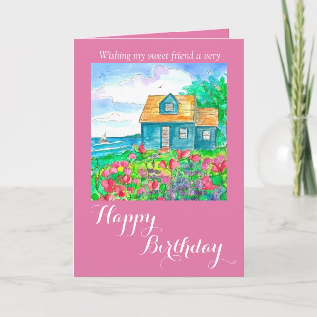 Tarjeta Cottage costero feliz cumpleaños (Anverso)