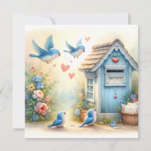 Tarjeta Cottagecore Cartas de Amor Buzón de Pájaro Azul