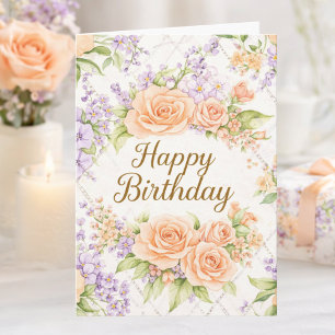 Tarjeta Cottagecore Floral Cumpleaños Feliz Rosas de Meloc