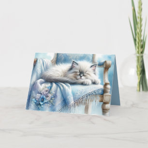 Tarjeta Cottagecore Sueño de Gato Durmiente Azul